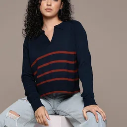 roadster Women Woven Dark Blue, Red Sweater-picture-24