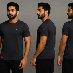 sk fashion Men Solid Round Neck Polycotton Black T-Shirt image 2