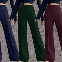 parona Women Regular Fit Blue, Green, Maroon Polyester Trousers-picture-34