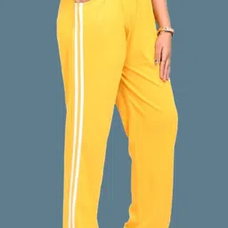 Women Striped Yellow Track Pants-image-0