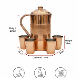 tambaveda Pure Copper Water Jug Set with 4 Glass Health Benefit Drinkware | 2000 ml Jug Glass Set image 4