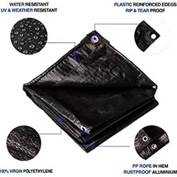 loop BLACK TARPAULIN/TRIPAL 21X15 FEET(252X180 IN) 200GSM UV Resistant And Waterproof Tent - For Waterproof Tent For Multipurpose Plastic Cover for Truck, Roof, Rain,Outdoor,Sun image 2