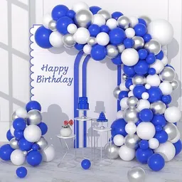 r g accessories Solid Blue White Silver Balloons Garland Decoration Kit With Arch Pack Of 50 Balloon-picture-17