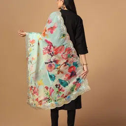 sixsigma Organza Printed Multicolor Women Dupatta image 3