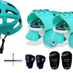 jaspo Toddlers Baby Kids Junior Pro Adjustable Roller Skates Combo (Color: Cyan) (Suitable for Age Group Up to 5 Years) Skating Kit image 1