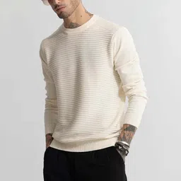 snitch Men Self Design Crew Neck White Sweater-picture-14