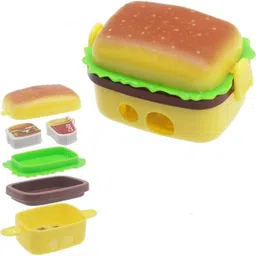 frkb 4pc Burger Sharpener, Dual-Hole Plastic Portable Cute Sharpener & Eraser Dual Pencil Sharpeners image 4
