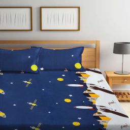 arrabi Blue Cartoon 300 TC Cotton Blend Double Bedsheet With 2 Pillow Covers-picture-48