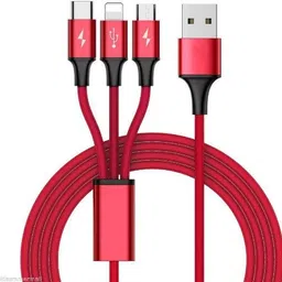 THE MOBILE POINT Power Sharing Cable 3 A 1.2 m Naylon Nylon braided 3in1 Micro USB Cable/Type C/iOS Fast Charging Data Cable-picture-23