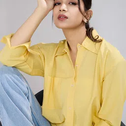 house of mira Women Oversized Fit Solid Casual Shirt image 5