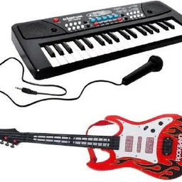 tenmar Combo of 37 Key Piano Keyboard Toy with DC Power Option, Recording and Mic with Musical Guitar With Light And Sound for kids (Multicolor)-picture-21