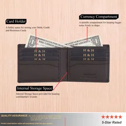 h&h Men Formal Brown Genuine Leather RFID Wallet image 3