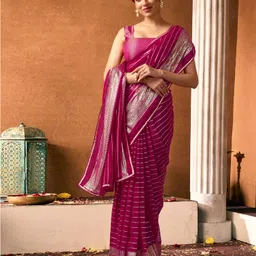 divastri Striped Bollywood Chiffon, Georgette Saree image 5