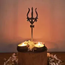 amishi blissful decor 4 inch Brass Trishul, Shivshool, Trimukh, Tridhar, Shool, Shivshool, Trident Decorative Showpiece - 10 cm image 4