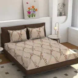 florida 180 TC Microfiber Floral Fitted Bedsheet with 2 Pillow Covers (Peach, 72x78+10 Inch)-picture-20