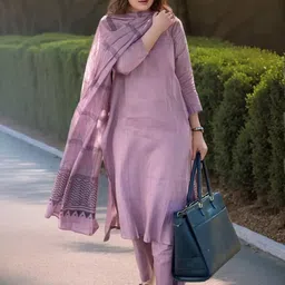 cholki Solid, Striped Kurta, Trouser/Pant & Dupatta Set image 1