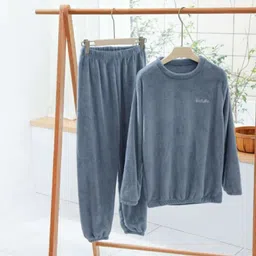 winkelstreet Women Night Suit Set Blue Solid-picture-11