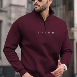 tripr Men Solid High Neck Maroon Sweater-picture-15