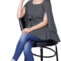 milax Pack of 2 Party Butterfly Sleeves Printed, Polka Print Women Maroon, Black, White Top image 5