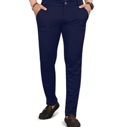 clothone Men Slim Fit Blue Lycra Blend Trousers image 4