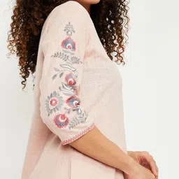 max Women Embroidered Cotton Blend A-line Kurta image 3