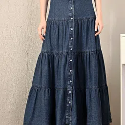 leriya fashion Women Solid Straight Blue Skirt-picture-27