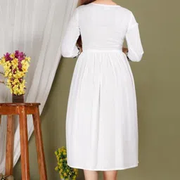 yugta Women Fit and Flare White Midi/Calf Length Dress image 2