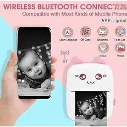 Geniestore Mini Bluetooth Thermal Printer, Portable Label Printer with 13 Roll Print Paper Mini Pocket Printer image 3