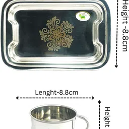 chef turtles Pack of 6 Stainless Steel Tea Cup Set with Tray 150ml each | Laser Design image 5