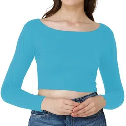 the blazze Party Regular Sleeves Self Design Women Light Blue Top image 1