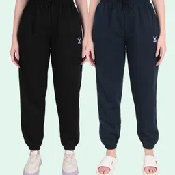 gaa Pack of 2 Women Solid Black, Dark Blue Track Pants-picture-43