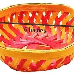 pooja ghar Handmade Colorful Round Shape Bamboo Basket for Wedding and Festival - 6 Inches Bamboo Fruit & Vegetable Basket image 4