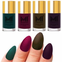 MI FASHION Set of Velvet Matte Nail Polish 9.9 ml Each -Dark Green 12 - Magenta 14 - Olive Brown 15 - Dark Purple 30-picture-36