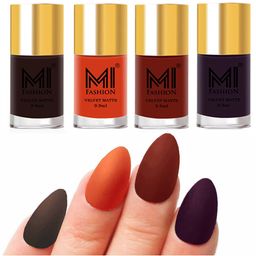 MI FASHION Set of Velvet Matte Nail Polish 9.9 ml Each -Dark Brown 09 - Orange 16 - Cherry Red 17 - Dark Purple 30-picture-47