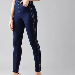 DOLCE CRUDO Women Navy Blue Skinny Fit High-Rise Clean Look Stretchable Jeans-image-3