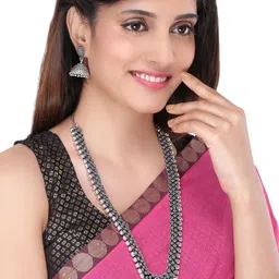 Yellow Chimes Oxidised Silver-Toned Oxidised Kolhapuri Work Jewellery Set-picture-29