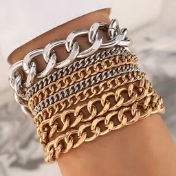 Jewels Galaxy Women Rose Gold & Silver-Toned Gold-Plated Link Bracelet-picture-11
