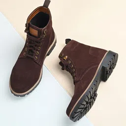 LOUIS STITCH Men Brunette Brown High Ankle Suede Leather Biker Boots-picture-10