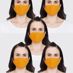 Pannkh Unisex Yellow 5 Pcs 2 Ply Solid Reusable Outdoor Masks-picture-32