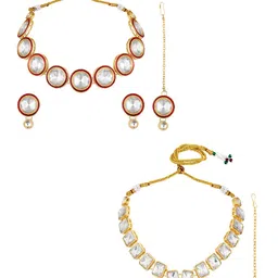 ASMITTA JEWELLERY Set of 2 Gold Plated Stones Studded Meenakari Choker Jewellery Set-image-3