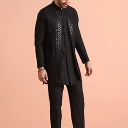 KISAH Men Embroidered Regular Fit Geometric Kurta Nehru Jacket Trouser Set-picture-14