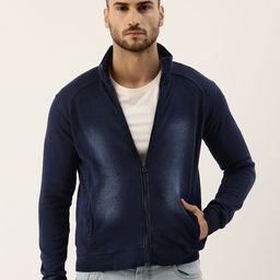 Campus Sutra Men Blue Solid Windcheater Denim Jacket-picture-18