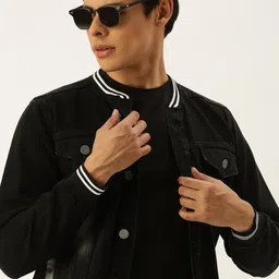 Campus Sutra Men Black SolidOutdoor Denim Jacket-image-26