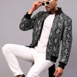 Saint G Abstract Printed Leather Water Resistant Bomber Jacket-picture-17