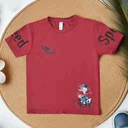 THE WEAVERS SHOP BY RAAVI Boys Typography Printed Round Neck Cotton T-shirt image 1