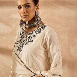 Indo Era Women Ethnic Motifs Embroidered Regular Thread Work Pure Cotton Kurta with Trousers & With Dupatta-picture-4