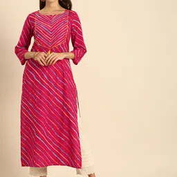 Varanga Women Fuchsia Pink & Yellow Leheriya Printed Kurta-picture-11