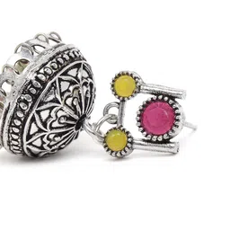 AITIHYA Oxidised Silver-Plated Stone Studded Necklace & Jhumka Earrings Jewellery Set image 4