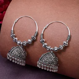NVR Women Set of 3 German Silver OxidisedSilver Plated Dome Shaped Jhumka Earrings image 5
