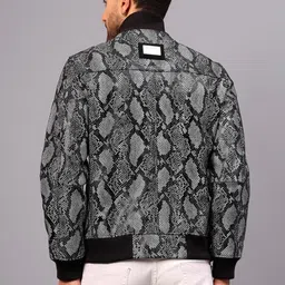 Saint G Abstract Printed Leather Water Resistant Bomber Jacket image 4